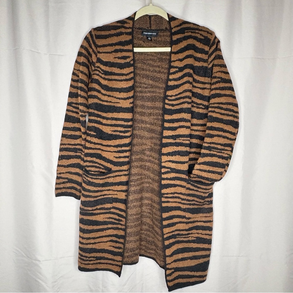 Fortune + Ivy Tiger Print Knit Cardigan